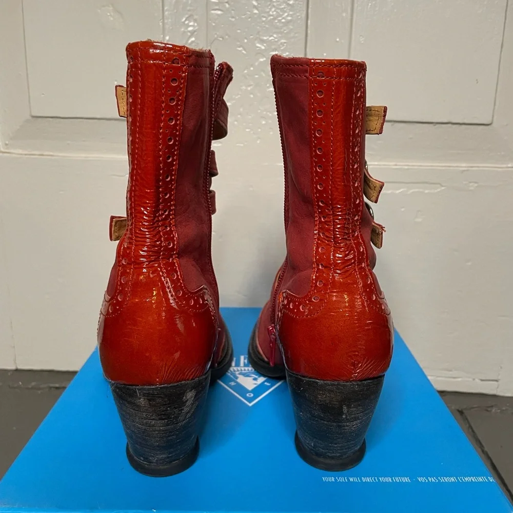 John Fluevog Red Boots with Buckles - Picture 4 of 6